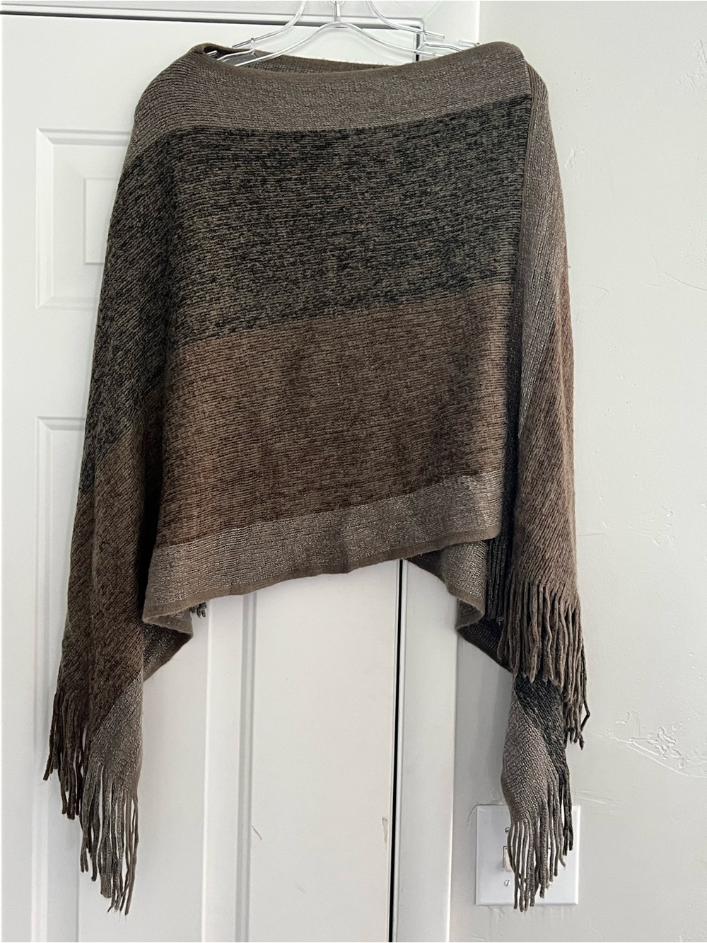 Brown Knit Fringe Poncho Wrap - Women's Layering Shrug